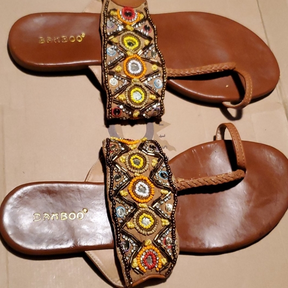 Bamboo womens beaded sandals 👡 - Picture 2 of 4